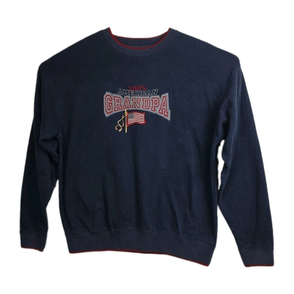 Vintage M&C Sport Sweatshirt Men's L Blue Embroidered "100% American Grandpa"
